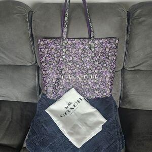 Coach Purple Floral Print Tote Bag